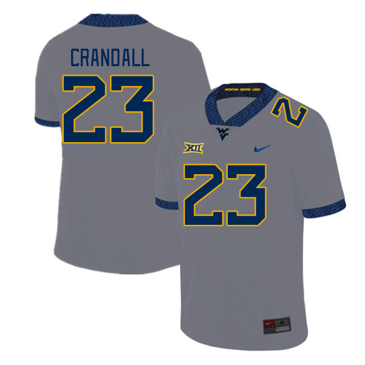 Men #23 TJ Crandall West Virginia Mountaineers College Football Jerseys Stitched Sale-Grey